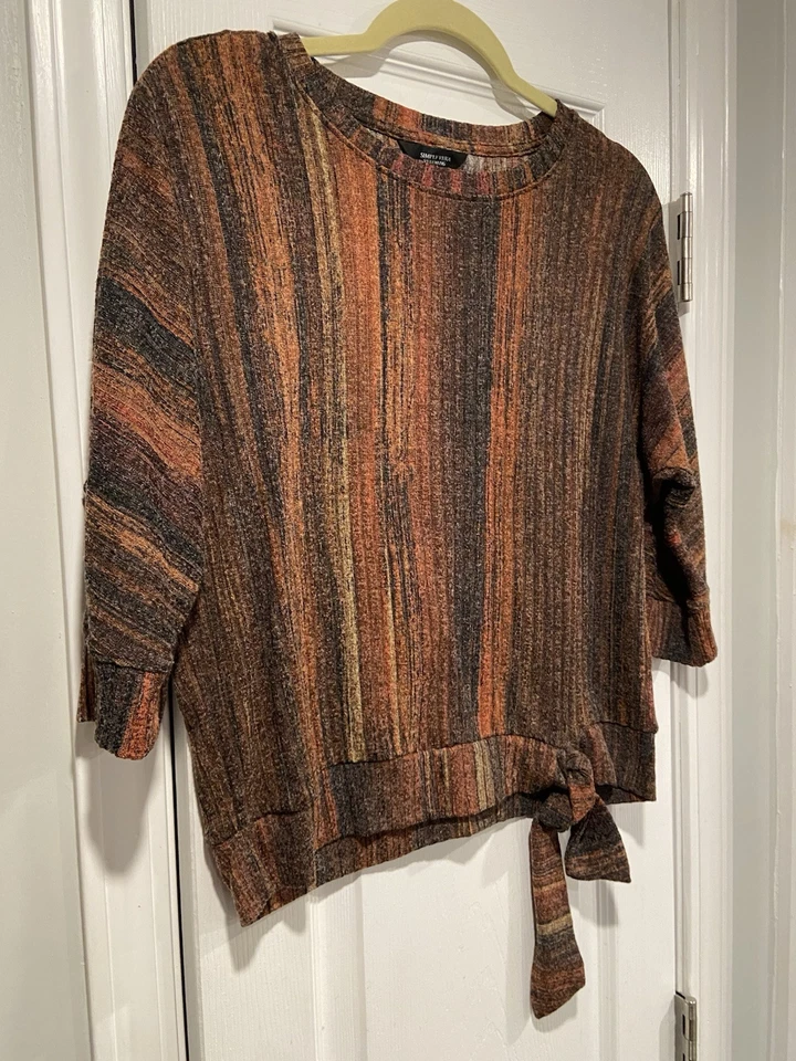 Blusa Simply Vera Wang Talla XS Rust Ombré Detalle Nudo Manga 3/4 Tejida Rayas Foto 3 de 4