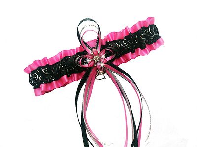 Wedding Garter Belt Hot Pink Black Satin Ribbon Rhinestones Prom Bridal  Charm | eBay