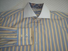  Robert Graham Blue Yellow Striped Long Sleeves Cotton Shirt 15.5 or M