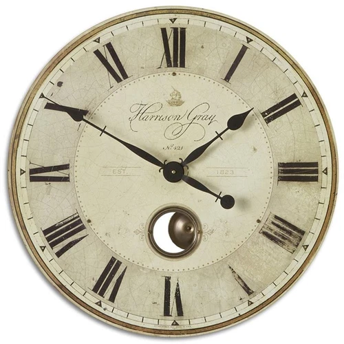 Uttermost Harrison 23" Round MDF Brass Aluminum Wall Clock in Black and Ivory - Picture 1 of 5