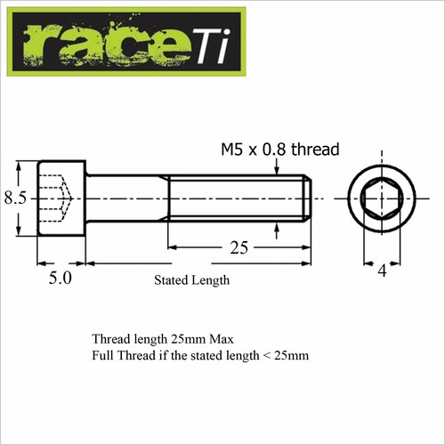 M5 x 25mm Titanium Cap Socket Bolt 912 - 4mm Allen - Ti Gr5 25 x 0.8 Screw PACKS - Picture 2 of 9