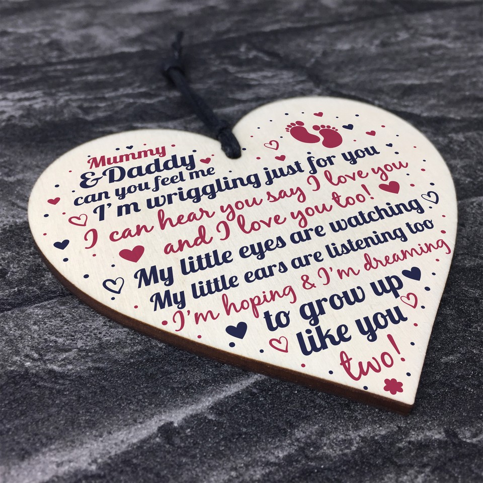 New Mum And Dad Gifts Wooden Heart Baby Shower Gifts For Mum And Dad ...