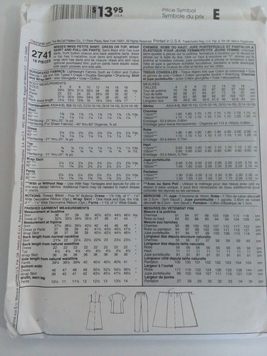 McCalls 2741 Misses Shirt Dress Top Skirt Pants Sewing Pattern Uncut SZ 8,10,12 - Picture 3 of 5