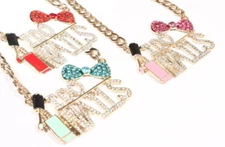 Crystal I DO NAILS Statement Bling Technician Necklace pink mint gold