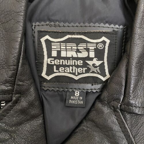 Rare Vintage Kids First Genuine Leather Classic Black Motorcycle Jacket Size 8 - Picture 2 of 6
