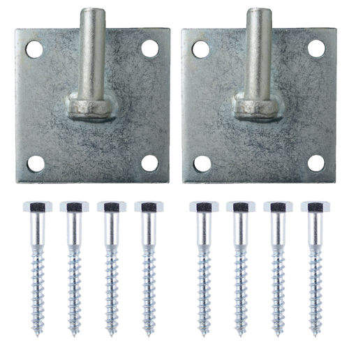 Gate Hinge Hook on Square Plate Zinc Galvanised 75mm / 100mm + Fixings