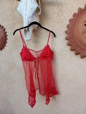 Vintage Victoria Secret Red Teddy Babydoll Sheer Mesh Satin Lingerie