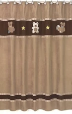 TEDDY BEAR BROWN SUEDE BOY KIDS BATH FABRIC SHOWER CURTAIN SWEET JOJO DESIGNS