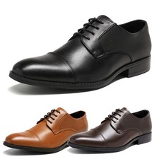 Men Dress Shoes Leather Cap Toe Lace Up Oxfords Bussiness Formal Shoes Black US