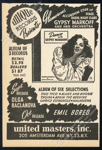 1946 Gypsy Markoff Portrait United Masters Records Vintage Trade Print Ad - Bild 1 von 7