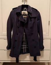 Burberry Metallic Blue Short Gabardine Trench Coat - Size Us 2/uk 4