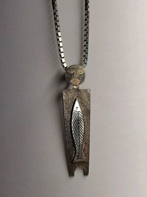 George Estrella SILVER FISH MAN WITH GOLD FACE Pendant 