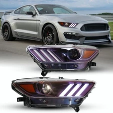 Fit 2015-2017 Ford Mustang GT V6 Projector Headlights LED Tube HID Blue-Purple