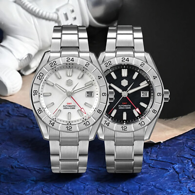 SAN MARTIN SN0130-G GMT Automatic Mother Of Pear Dial Stainless Steel 42mm Watch