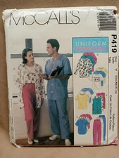 McCall's P419 Sewing Pattern for Unisex Uniforms Sz Y Sm-Med-Lg - UNCUT