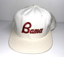 Vintage Bama White AJM Snapback Hat Mesh Cap Size Large - Made in USA
