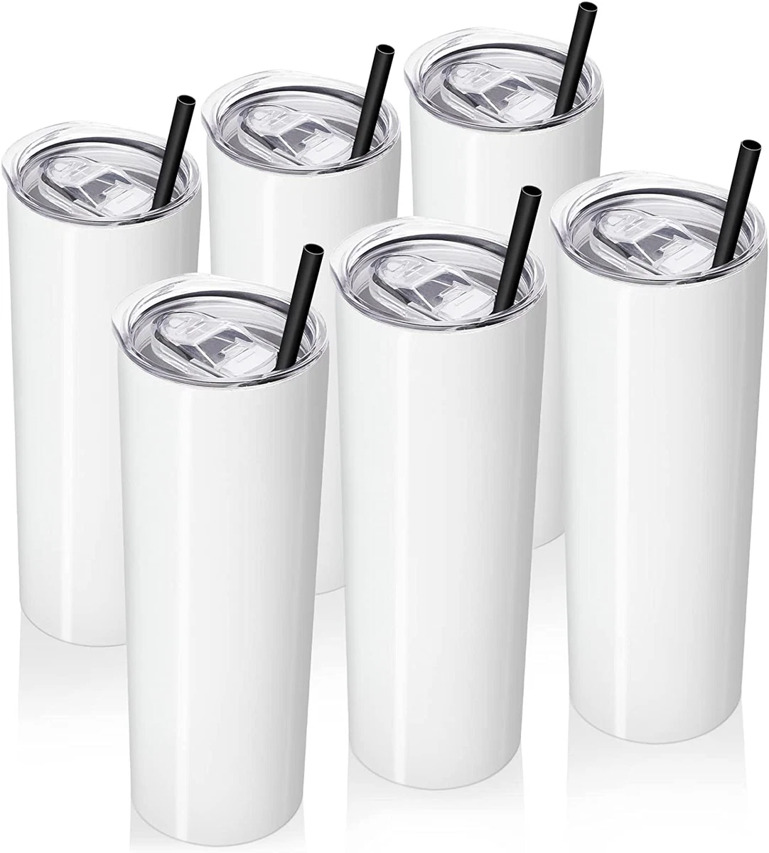 Skinny Tumblers Bulk 6 Pk 20 Oz Vacuum Insulated Blank Tumblers w/Lids &  Straws