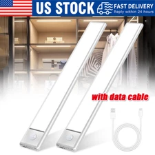 LED Motion Sensor Under Cabinet Closet Light USB Rechargeable Kitchen Lamp Strip