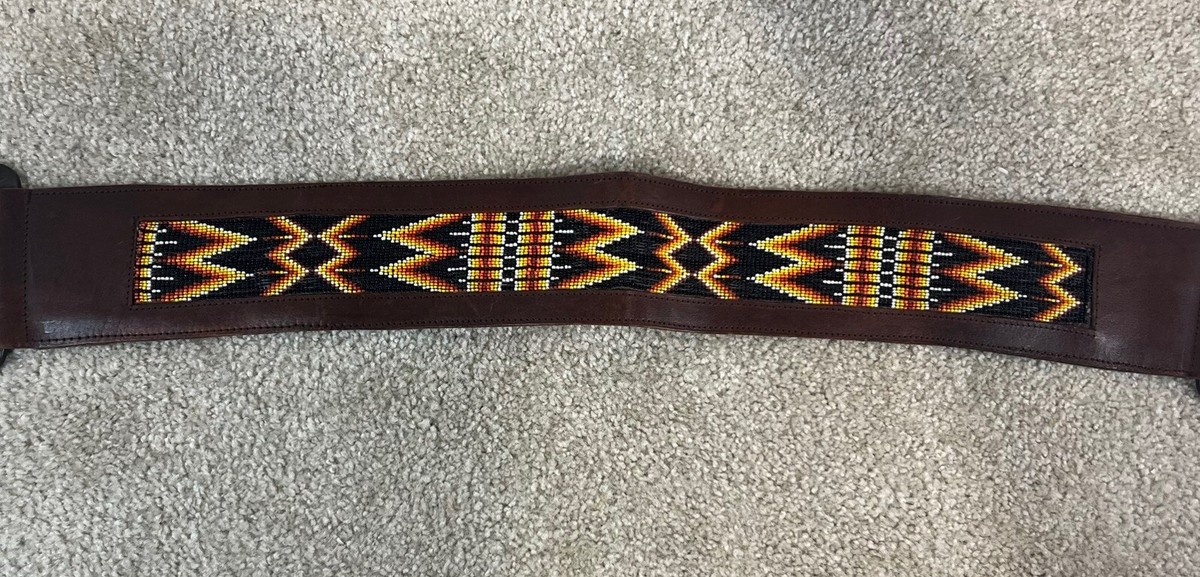 Southwestern Native American Belt Beaded Design Full Leather Belt Aztec  Unique