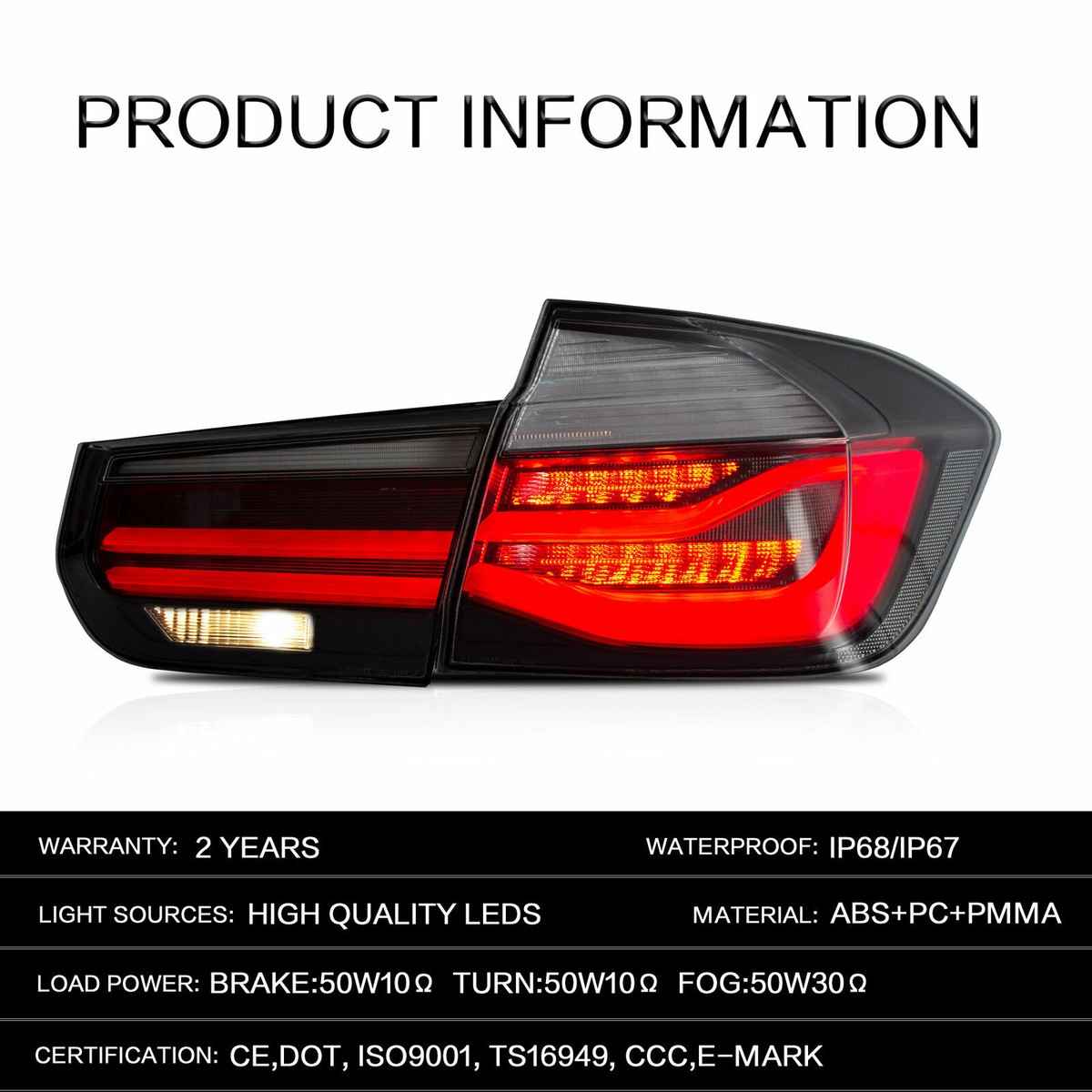 Feux Arrière VLAND Pour BMW Série 3 F30 F35 F80 2012-2018 - Clignotants Séquentiels OLED Rouge - 4