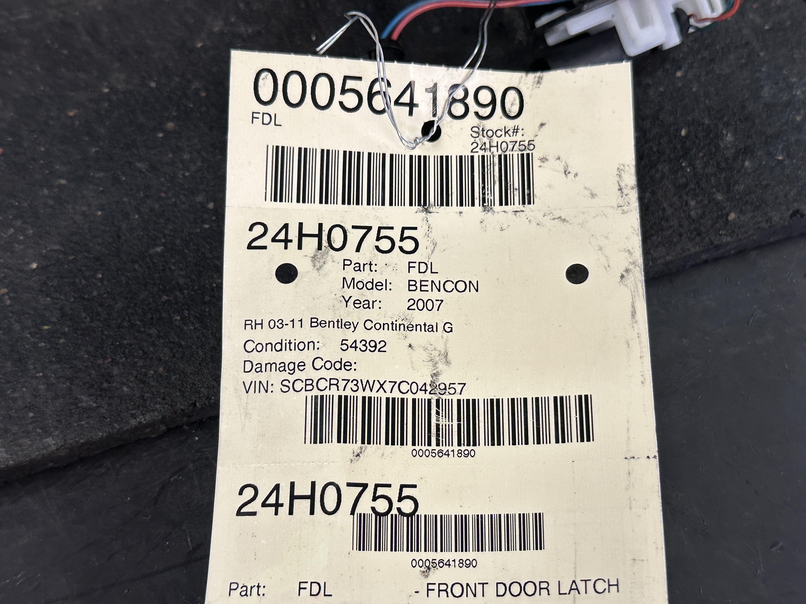 03-11 BENTLEY CONTINENTAL GT FRONT PASSENGER RH DOOR LOCK LATCH ACTUATOR OEM 54K