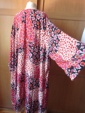 Floral Open Kimono Midi Jacket Summer Size 22 / 24 Xl Red Pink Multicolour
