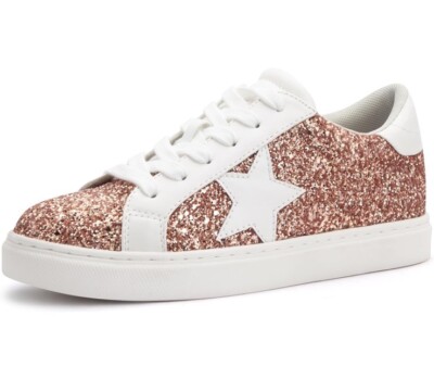Party Women s Fashion Star Rose Gold Glitter Sneaker Lace Up Size 10 Cushion