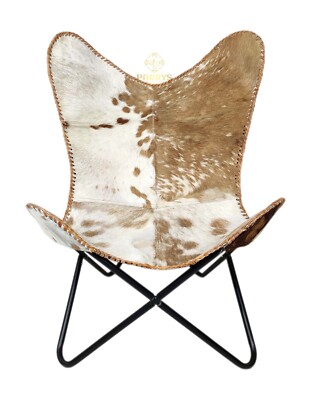 Butterfly Chair Goat Hide Rustic Openable Leather Stool Natural Fur Ottoman