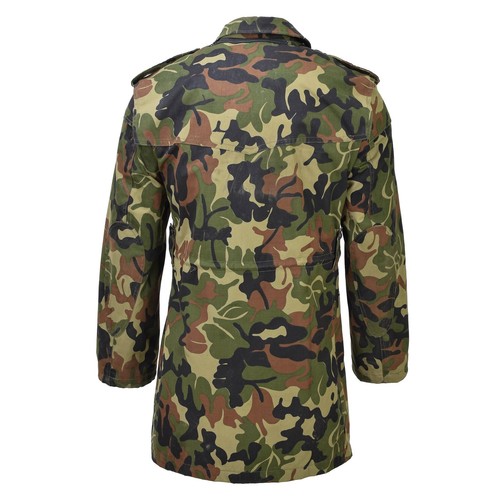 Parka Militaire Roumaine M93 – Camouflage Feuille, Capuche Cachée, Coudes Renforcés – Veste Tactique Longue