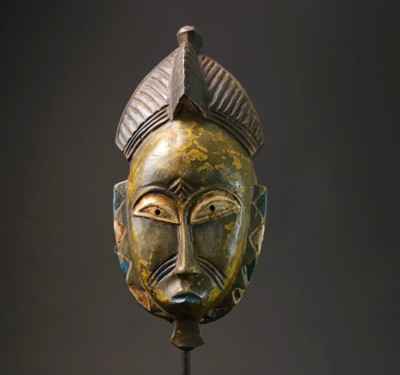 Vintage African Tribal Face Mask Hand Carved Wood Guro Art Wall Hanging-G2412
