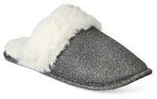 INC International Concepts Women's Silver Metallic Faux Fur Scuff Slippers Sh...