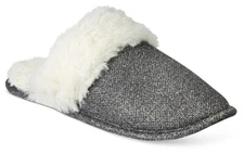 INC International Concepts Women's Silver Metallic Faux Fur Scuff Slippers Sh...