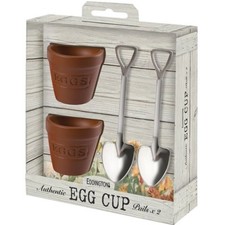 Image of Flower Pot Set of 2 Egg Cups & Spoons
