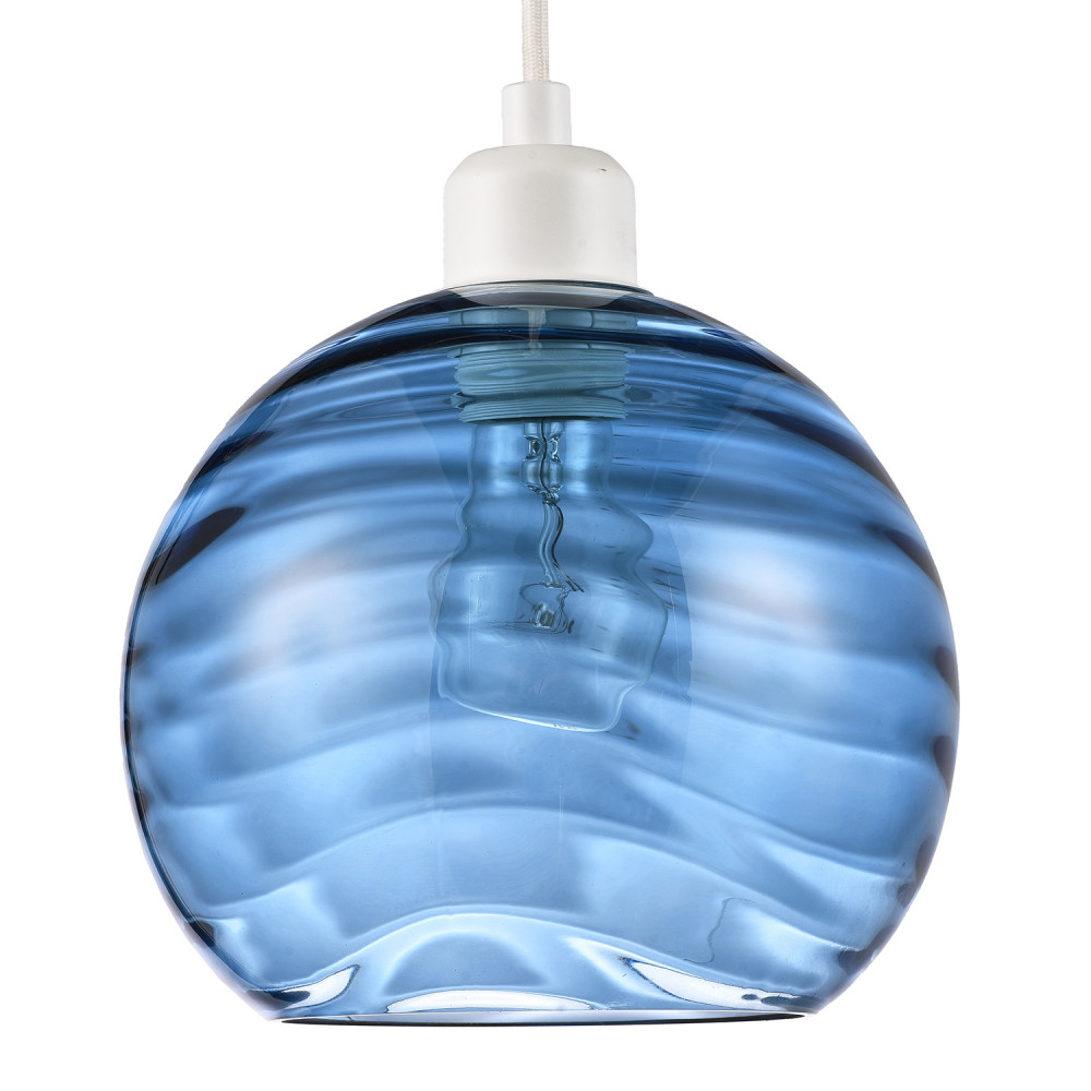 Modern Designer Midnight Blue Circular Ribbed Glass Non Electric Pendant Shad...