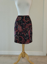 Casual Corner Black and Red Paisley Beaded Silk Skirt With Lining Ladies Size 8