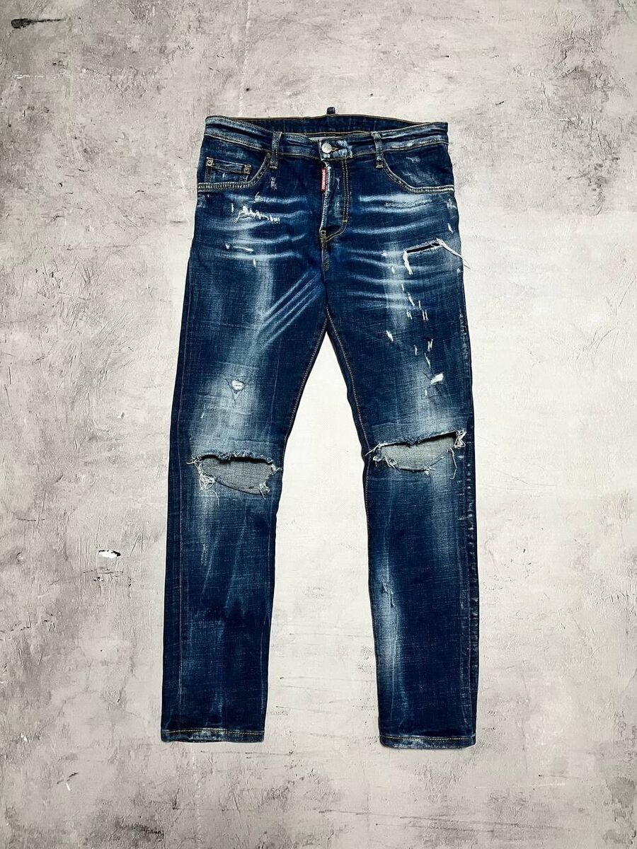 Dsquared2 Tidy Biker Jeans Distressed Denim Dlue Men`s Size Dsquared2 Tidy Biker Jeans Distressed Denim Dlue Men`s Size