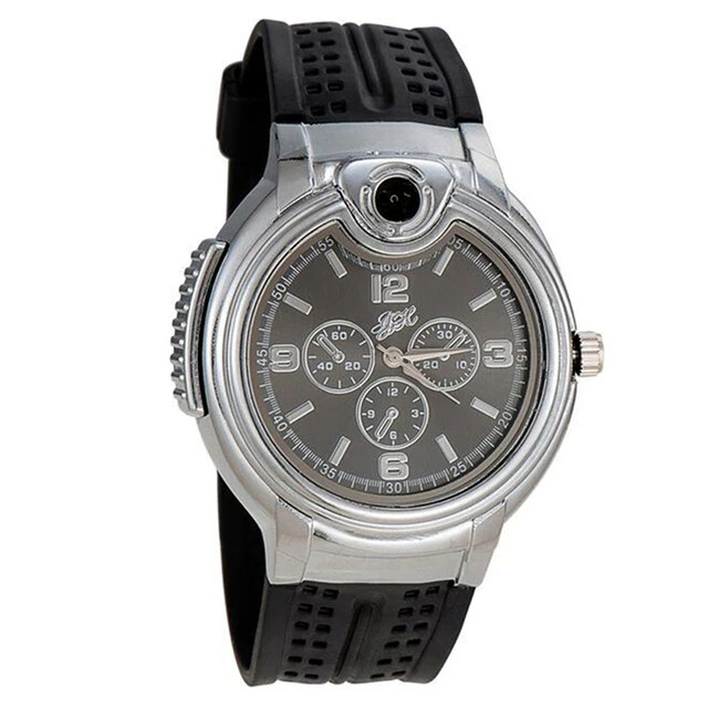 Creative New Watch Lighter Metal, Black Band, Butane Gas Electronic Open Flame,