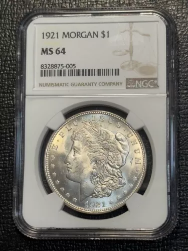 NGC MS64 1921 P MORGAN SILVER DOLLAR COIN-OLD US COIN-FEB404