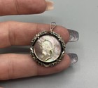 Antique Silver Carved Trojan Soldier Abalone Shell Cameo Brooch Pin #J31