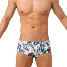 Men's Swimming Swimsuit Briefs Flowers Birds Print Swim Beach Shorts Underwear