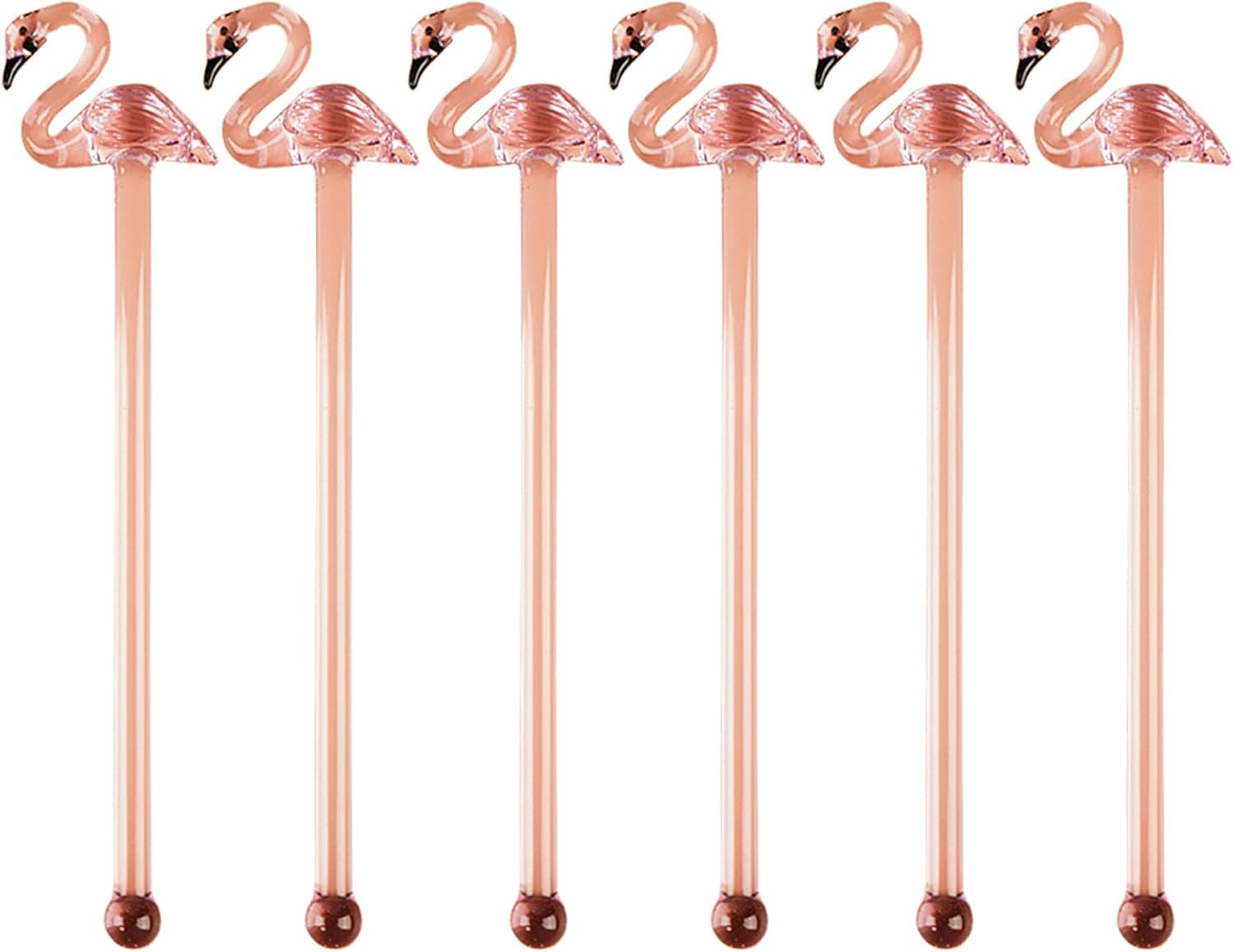 6-PCS Flamingo Glass Swizzle Sticks for Cocktails, Coffee & Cake Pops – Reusable