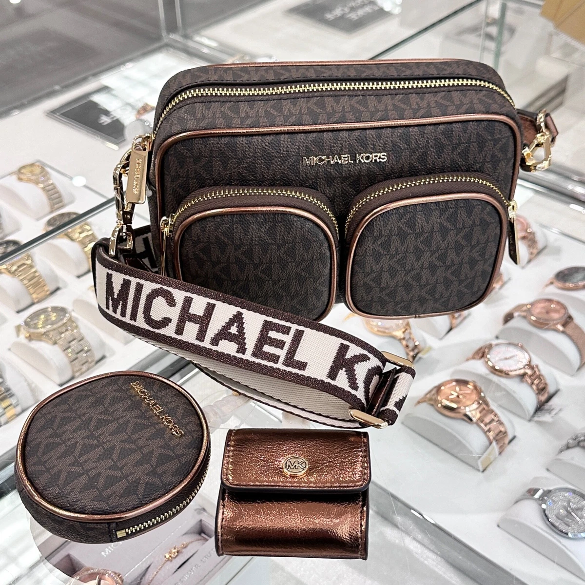 Michael Kors Jet Set Brown Tech Crossbody Women's handbags