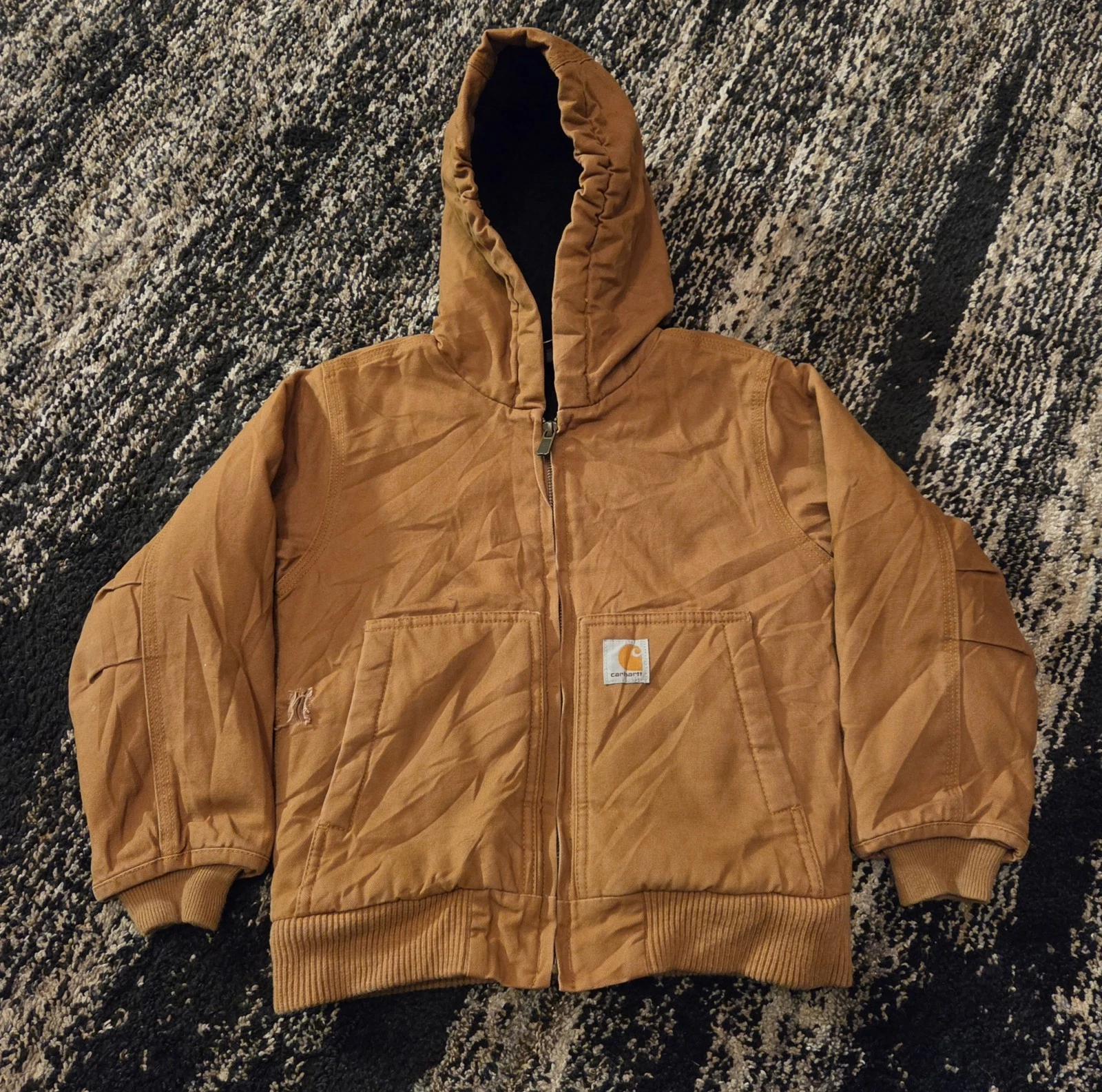 CARHARTT Boys Size XS (6) Winter Jacket Tan Hooded Quilted Lining