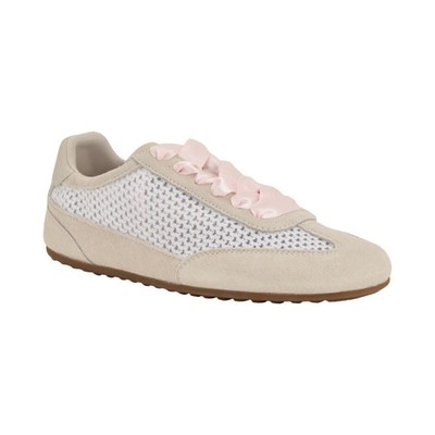 Womens GUESS Releve Mesh Low Profile Lace-Up Sneakers White Mesh/Beige/Pink SZ 5