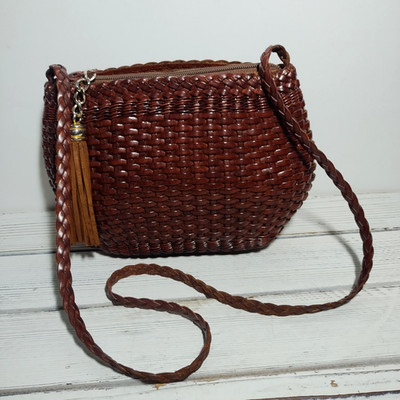 Scuola del Cuoio Firenze CMT Brown Leather Woven Shoulder Bag Italy
