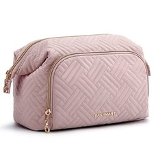 Travel Makeup Bag   Small Cosmetic Organizer Wide-Open Pouch Pink 