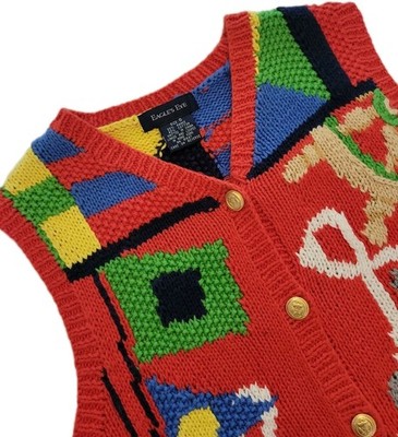 Vintage Eagle s Eye Women s Nautical Knit Vest Red Sailboat Flag Pattern Small