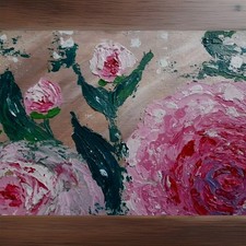 Tableau original fleurs bouquet fleurs roses art impasto texturé