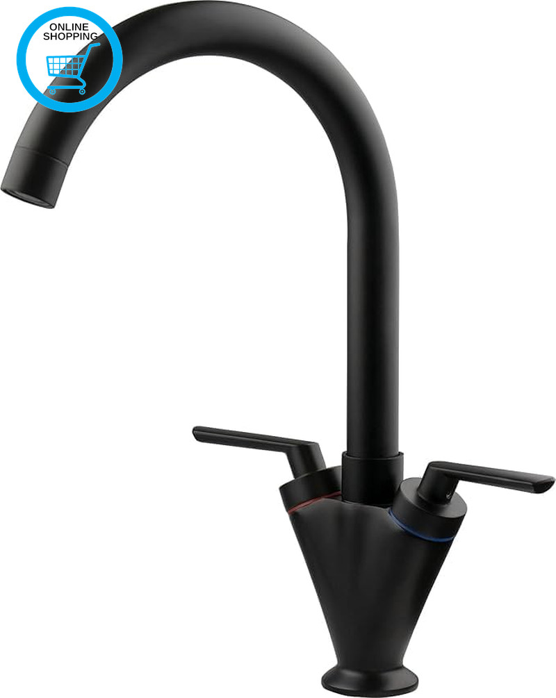 Swan Dual Lever Black Kitchen Sink Mixer Taps Monobloc 360 Degrees Swivel Spout