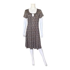 Sami & Jo Dress Womens L Brown Paisley Keyhole Short Sleeve Fit & Flare Stretch